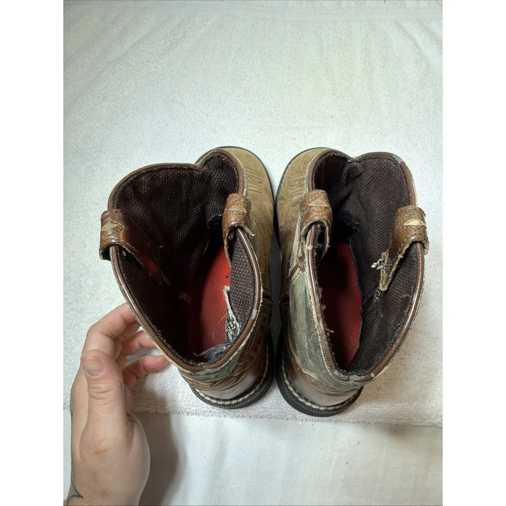 Justin K'S Kids Boots 9913Y Brown Leather Camo Size 3 D Pull On